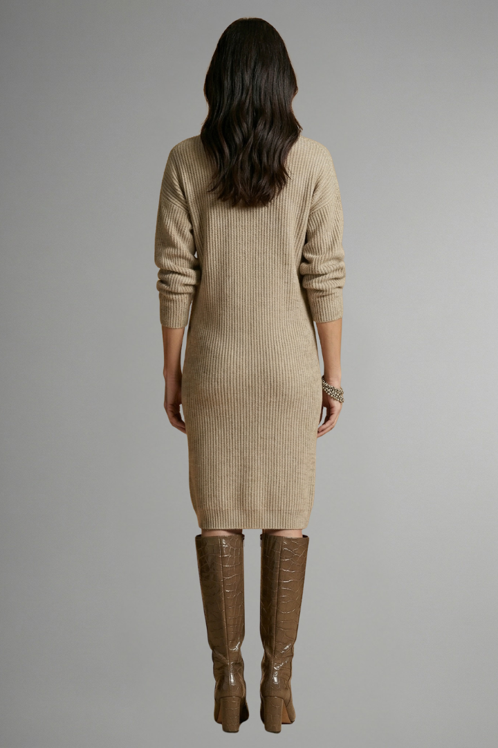 Tilda | Ribbed-Knit Half-Button Midi Sweater Dress – Chic Fall and Winter Lounge Apparel