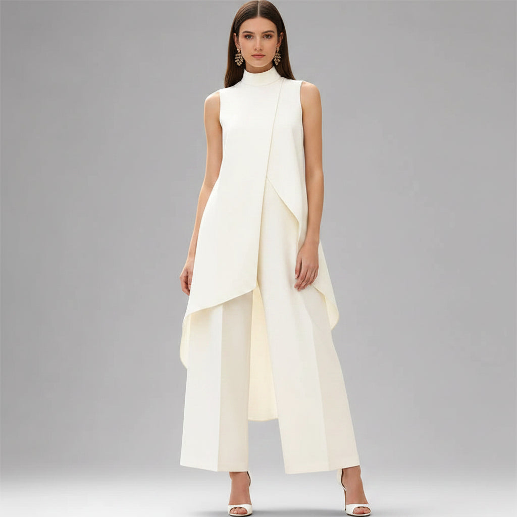 Elise | Asymmetric Co Ord Set – Draped Overlay Top and Matching Two Piece Outfit