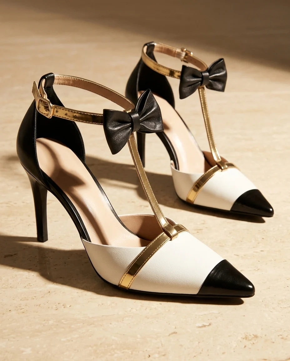 Estella | Satin Bow Heels – T Strap Stiletto Pumps for Elegant Occasion Wear