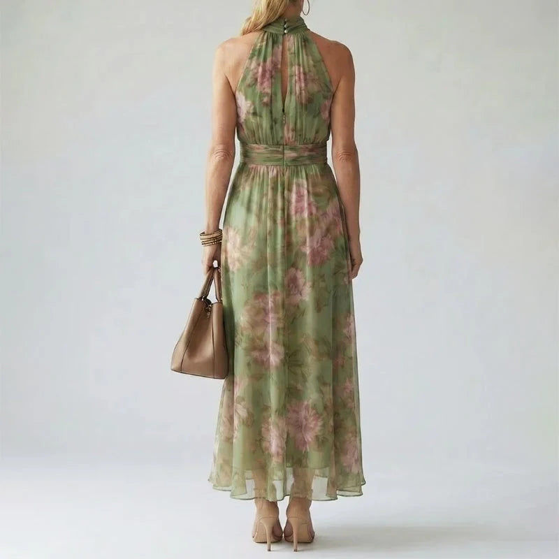 Evelina | Floral Halter Neck Dress – Printed Midi Dress for Summer & Special Occasions