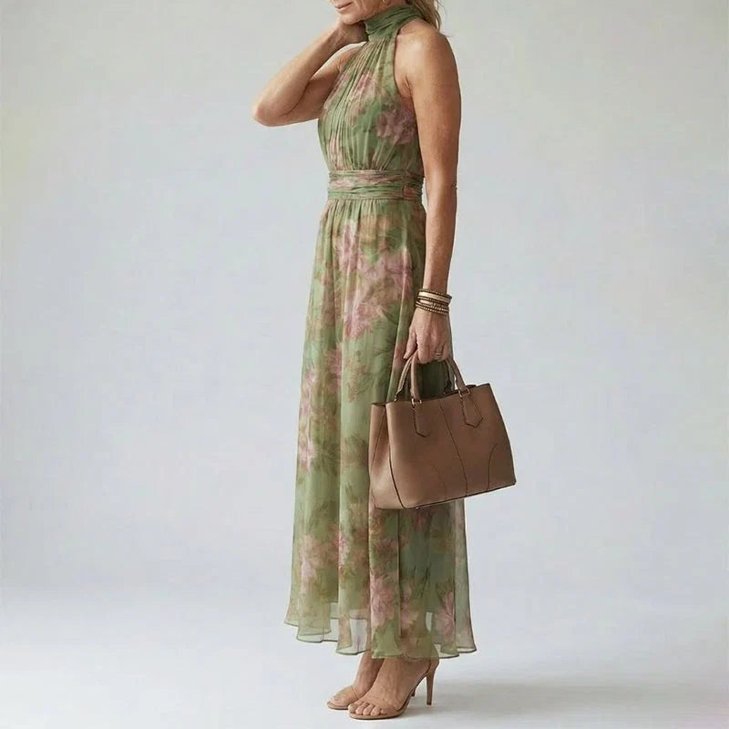 Evelina | Floral Halter Neck Dress – Printed Midi Dress for Summer & Special Occasions