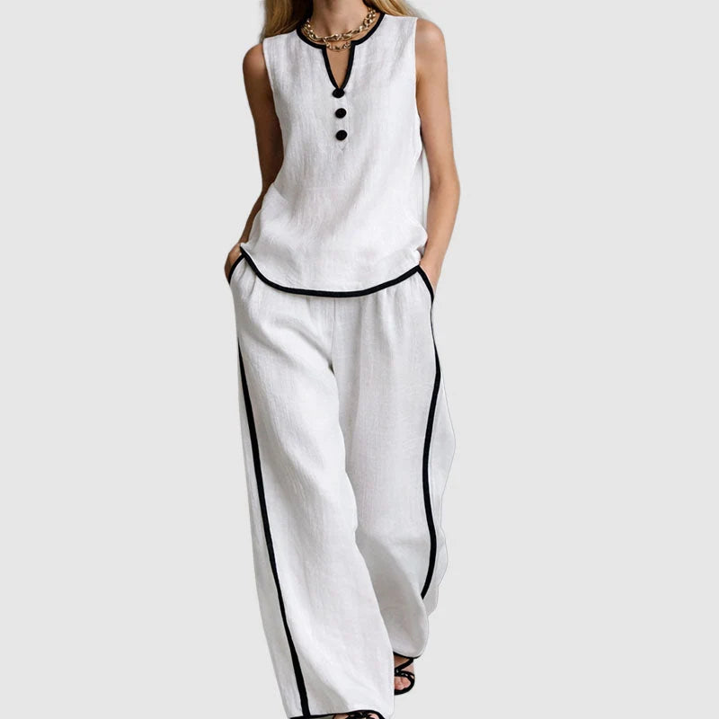 Evelisse | Wide Leg Pants Set – Sleeveless Top and Flowing Trousers Two Piece Outfit