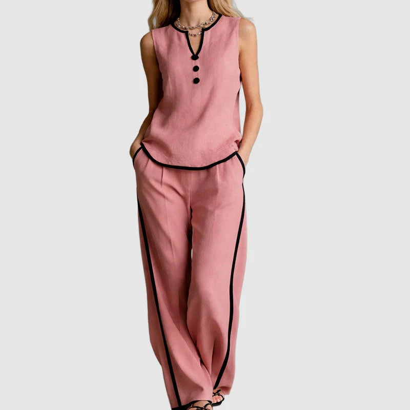 Evelisse | Wide Leg Pants Set – Sleeveless Top and Flowing Trousers Two Piece Outfit