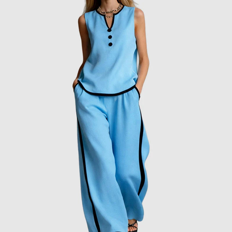 Evelisse | Wide Leg Pants Set – Sleeveless Top and Flowing Trousers Two Piece Outfit
