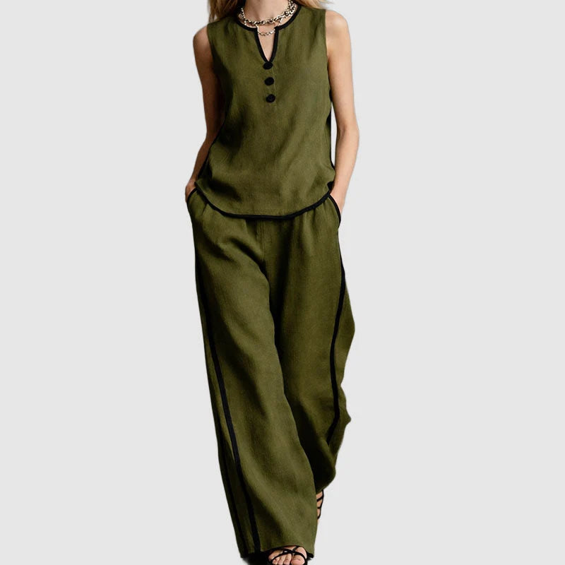 Evelisse | Wide Leg Pants Set – Sleeveless Top and Flowing Trousers Two Piece Outfit