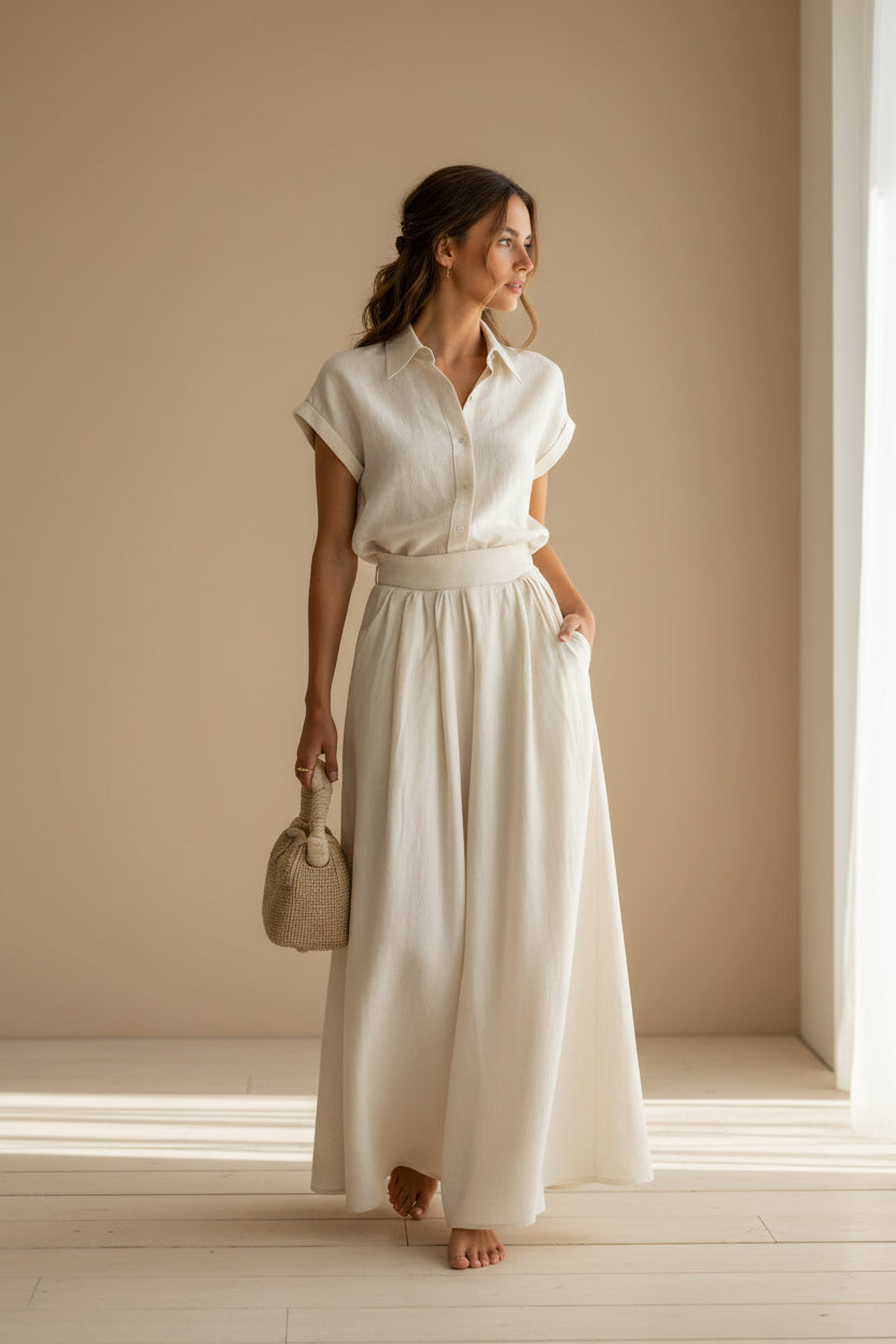 Fallon | Button Up Shirt Pants Set – Relaxed Wide Leg Two Piece Co Ord Outfit