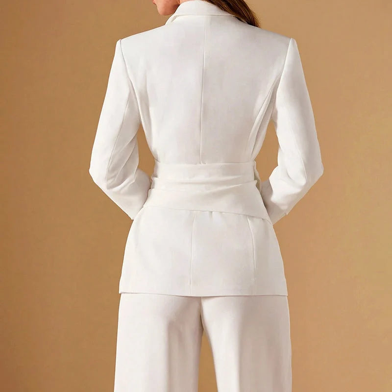 Gabrielle | Ruched Blazer Pants Set – Asymmetric Tailored Two Piece Suit Outfit