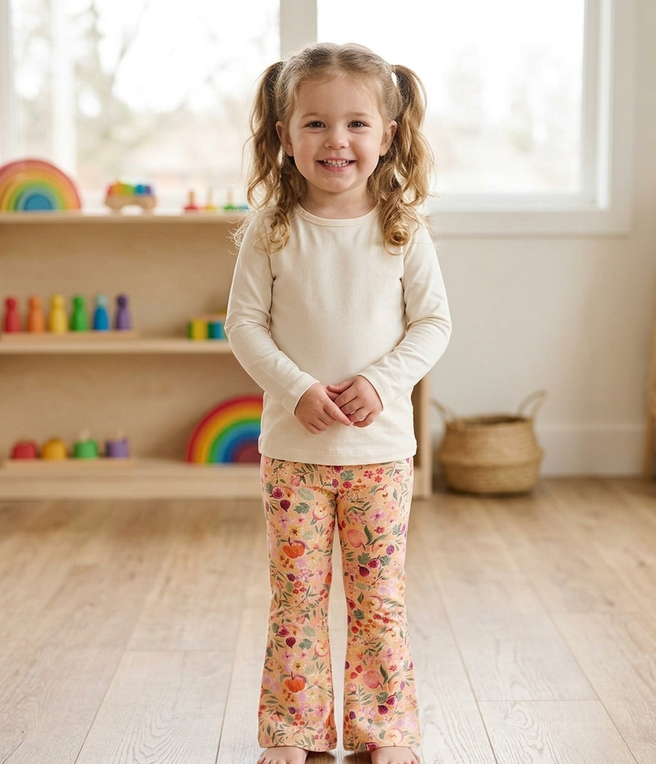 Flower Pattern Flared Yoga Leggings – High-Waist Soft Stretch Comfort Pants