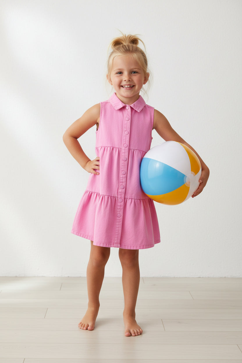 Girls Light Rose Twill Dress – Stylish and Breathable Daywear
