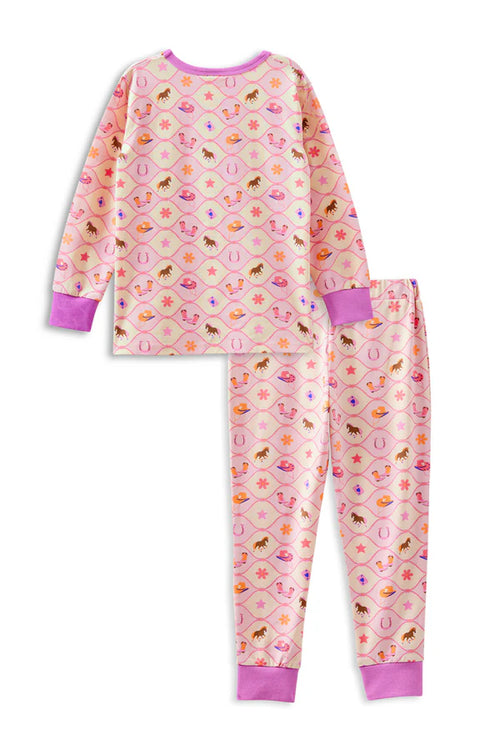 Girls Rodeo Print Pajama Set – Fun Western Style Loungewear for Kids