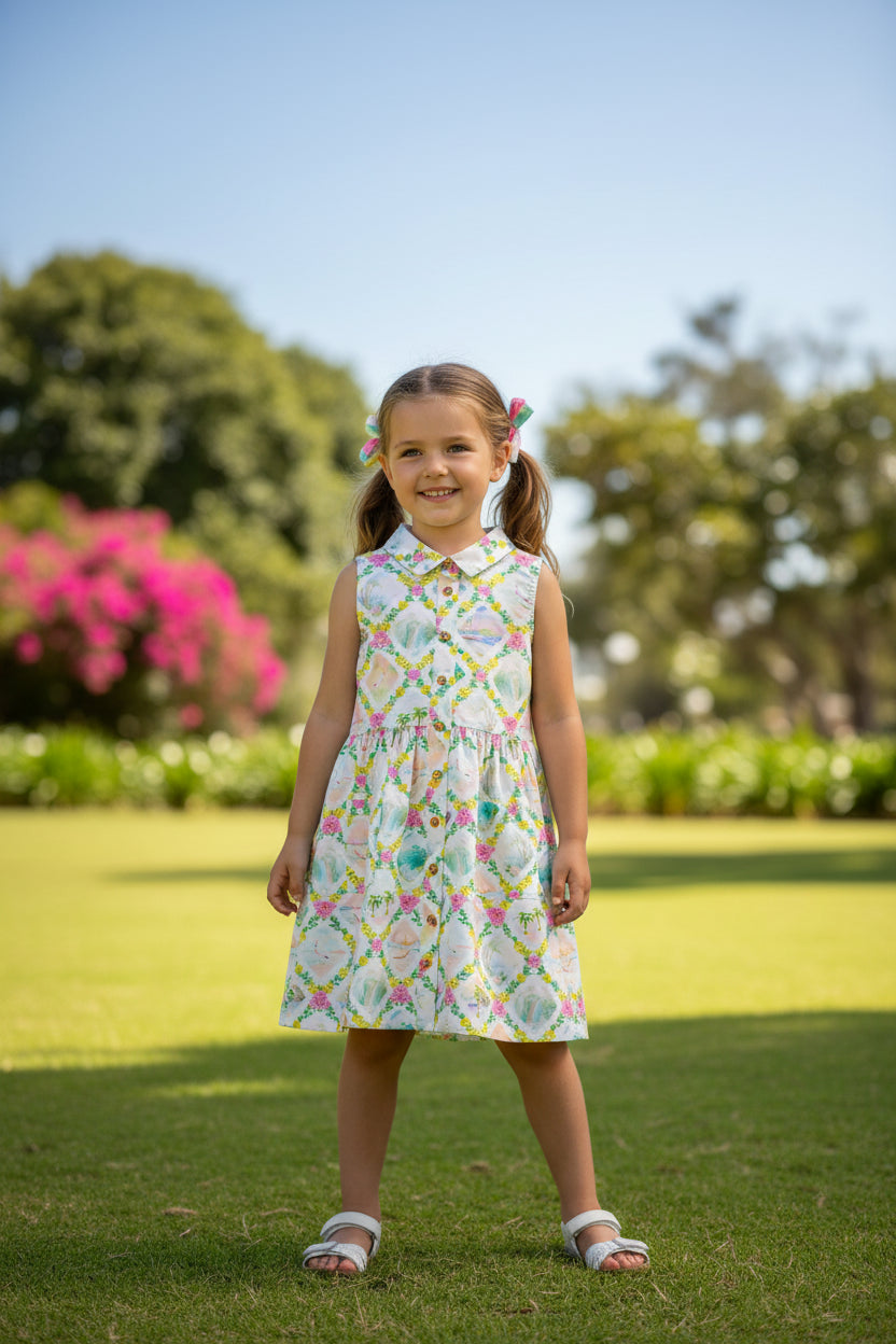 Girls Tropical Summer Dress – Hawaiian-Inspired Floral Sundress for Kids