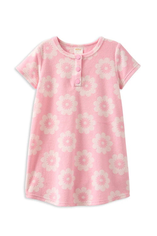 Girls Flower Pattern Terry Cloth Dress – Easy Slip-On Swim Cover-Up