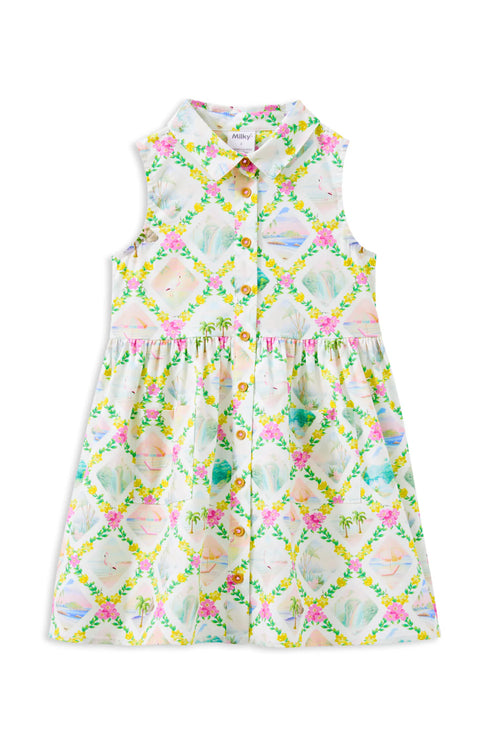 Girls Tropical Summer Dress – Hawaiian-Inspired Floral Sundress for Kids