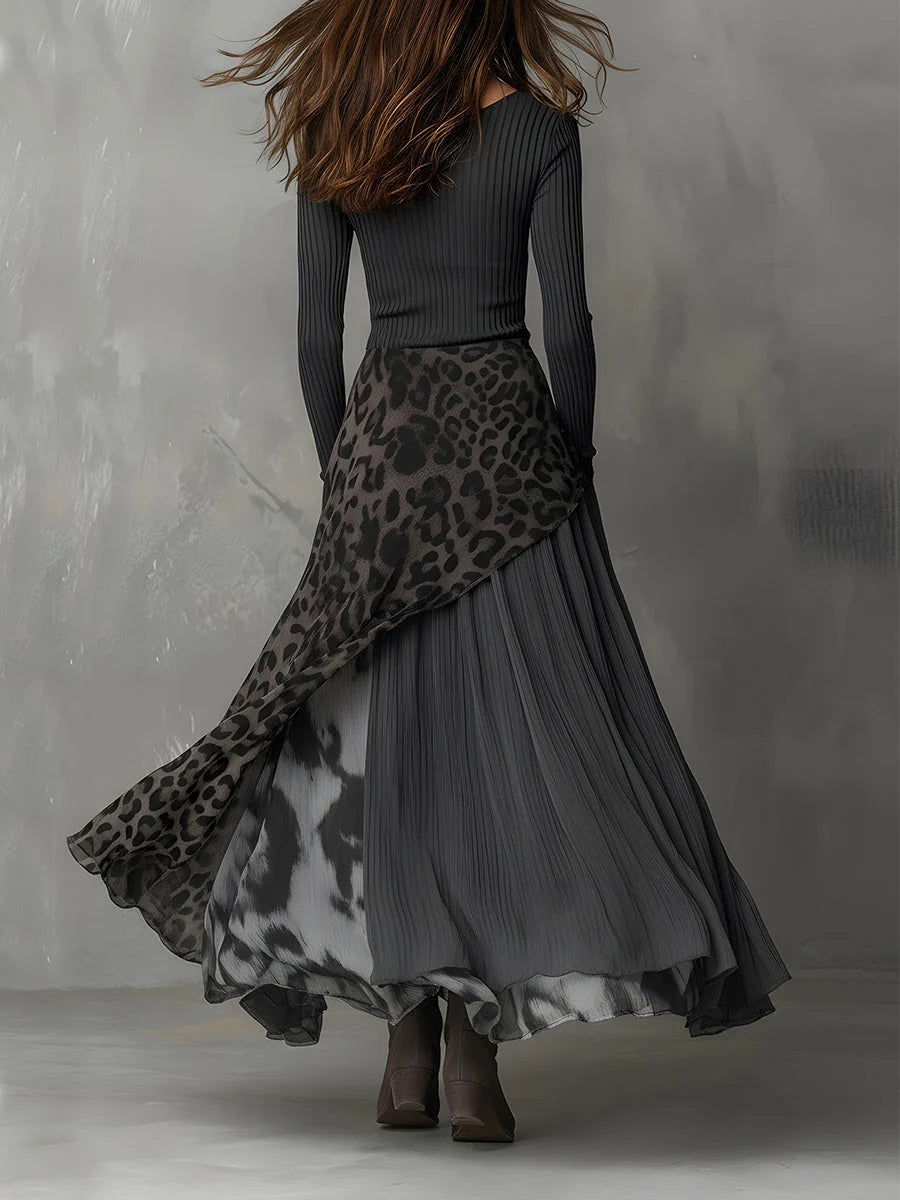 Giselle | Mixed-Print Draped Long-Sleeve Maxi Dress - Statement Evening Wear