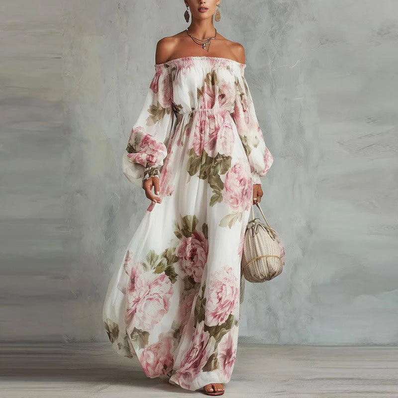 Heidi | Floral Off Shoulder Maxi Dress – Romantic Printed Long Dress for Summer
