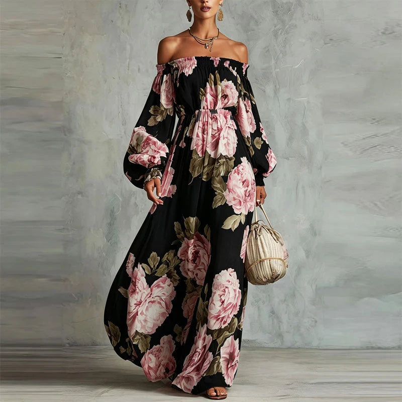 Heidi | Floral Off Shoulder Maxi Dress – Romantic Printed Long Dress for Summer