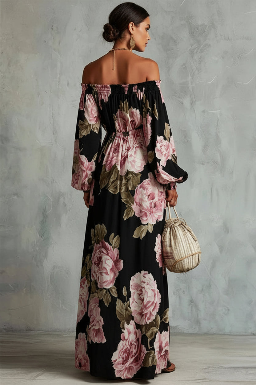 Heidi | Floral Off Shoulder Maxi Dress – Romantic Printed Long Dress for Summer