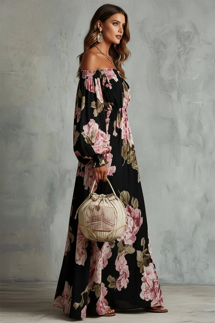 Heidi | Floral Off Shoulder Maxi Dress – Romantic Printed Long Dress for Summer