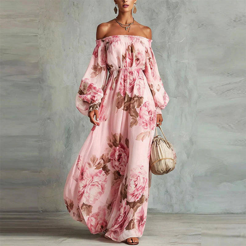 Heidi | Floral Off Shoulder Maxi Dress – Romantic Printed Long Dress for Summer