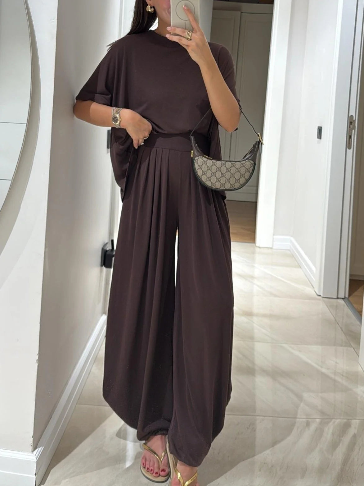 Jessamine | Oversized T-Shirt and Wide-Leg Pants Two-Piece Set - Casual Lounge Sets