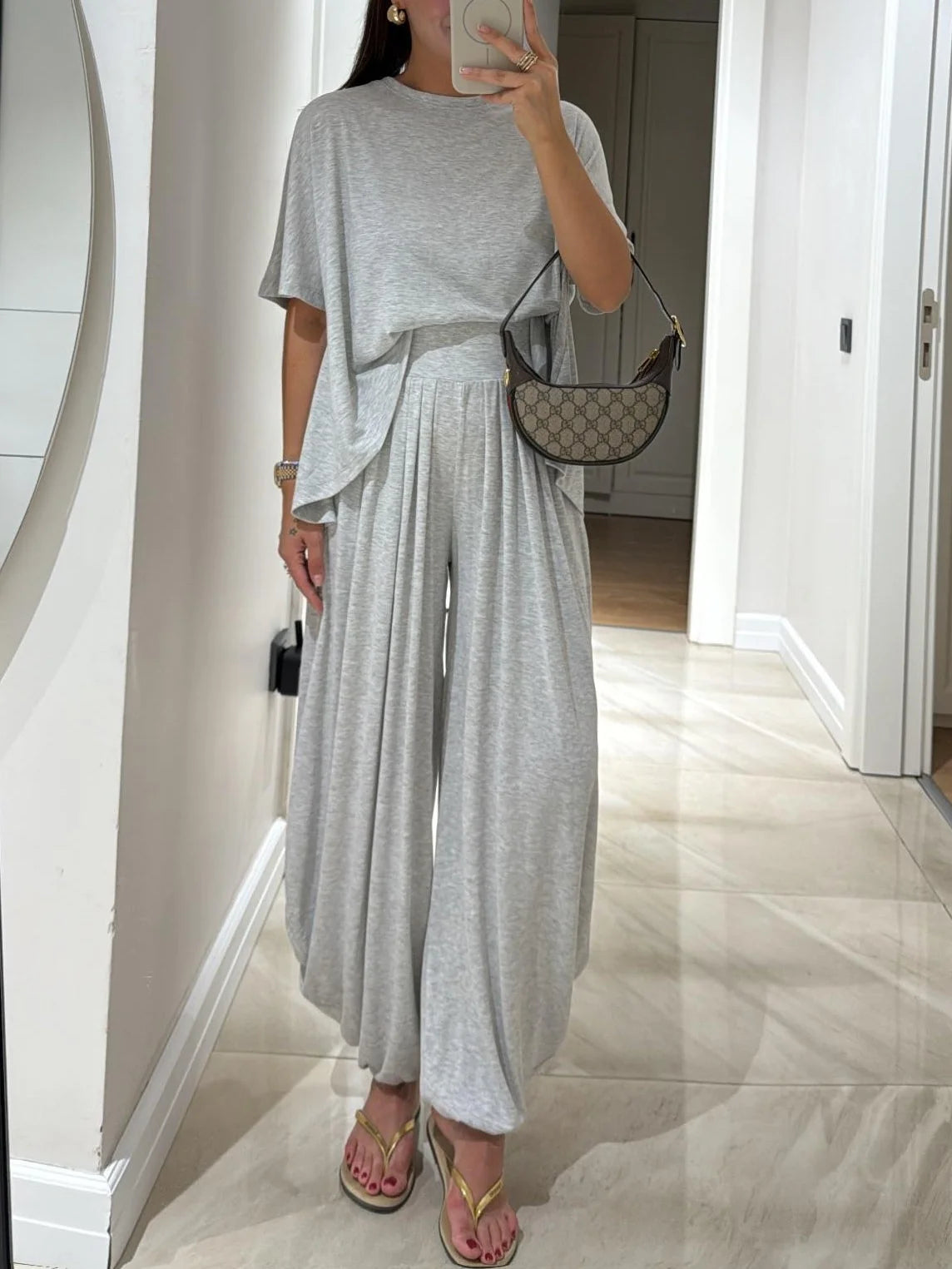 Jessamine | Oversized T-Shirt and Wide-Leg Pants Two-Piece Set - Casual Lounge Sets