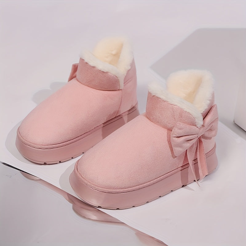 Selma | Bow-Accented Shearling-Lined Platform Ankle Boots – Plush Fireside Fall and Winter Footwear