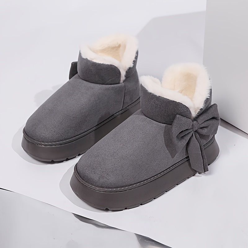 Selma | Bow-Accented Shearling-Lined Platform Ankle Boots – Plush Fireside Fall and Winter Footwear