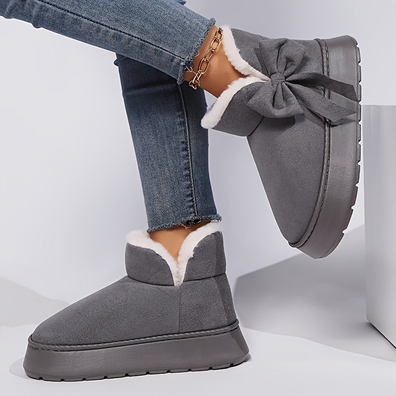 Selma | Bow-Accented Shearling-Lined Platform Ankle Boots – Plush Fireside Fall and Winter Footwear