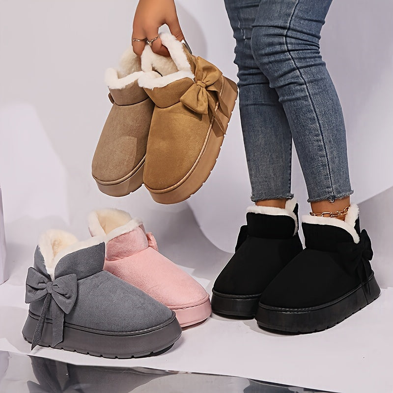 Selma | Bow-Accented Shearling-Lined Platform Ankle Boots – Plush Fireside Fall and Winter Footwear