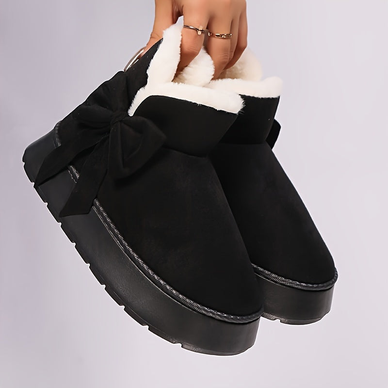 Selma | Bow-Accented Shearling-Lined Platform Ankle Boots – Plush Fireside Fall and Winter Footwear