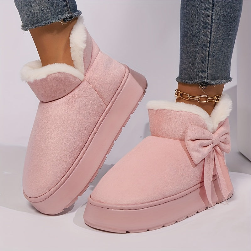 Selma | Bow-Accented Shearling-Lined Platform Ankle Boots – Plush Fireside Fall and Winter Footwear