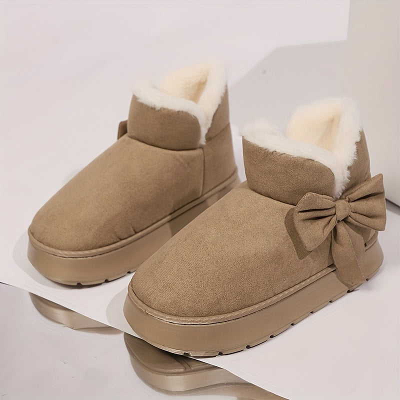 Selma | Bow-Accented Shearling-Lined Platform Ankle Boots – Plush Fireside Fall and Winter Footwear
