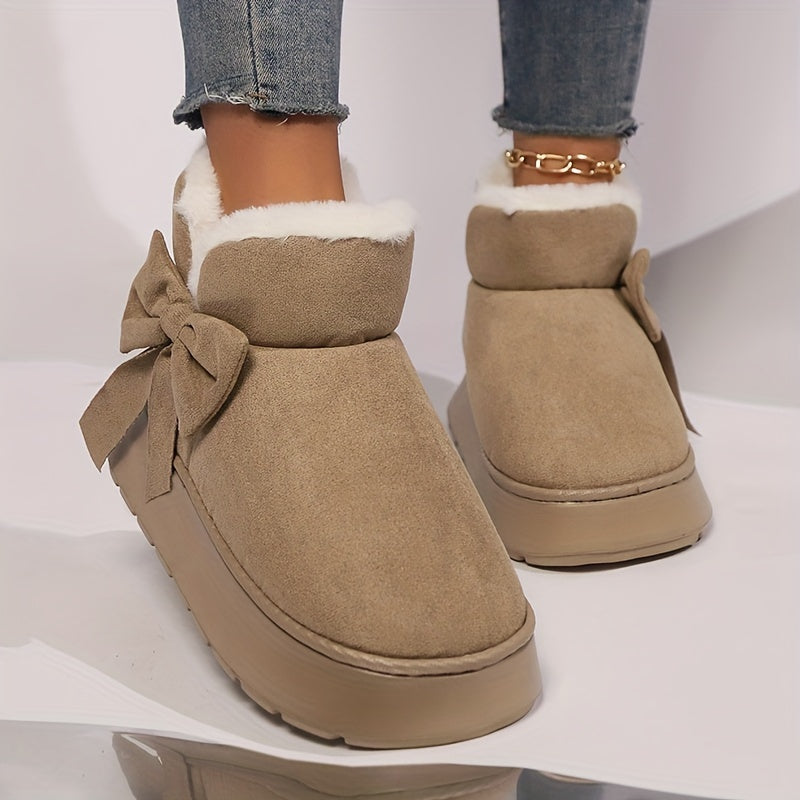 Selma | Bow-Accented Shearling-Lined Platform Ankle Boots – Plush Fireside Fall and Winter Footwear