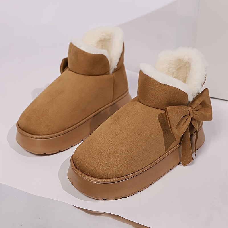 Selma | Bow-Accented Shearling-Lined Platform Ankle Boots – Plush Fireside Fall and Winter Footwear