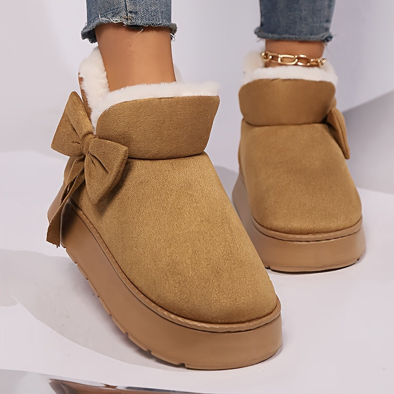 Selma | Bow-Accented Shearling-Lined Platform Ankle Boots – Plush Fireside Fall and Winter Footwear