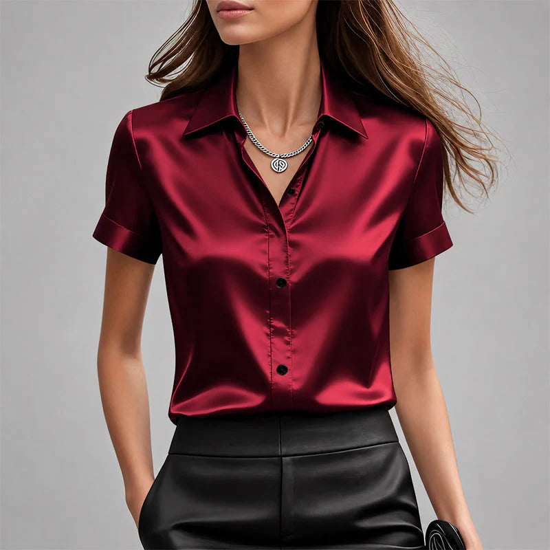 Josephine | Short Sleeve Button Blouse – Satin Finish Shirt for Polished Everyday Style