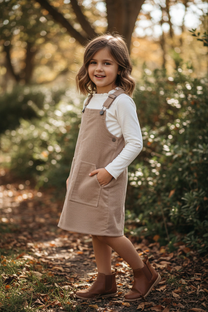 Kids Earth-Tone Corduroy Dress – Timeless Vintage-Inspired Wardrobe Staple
