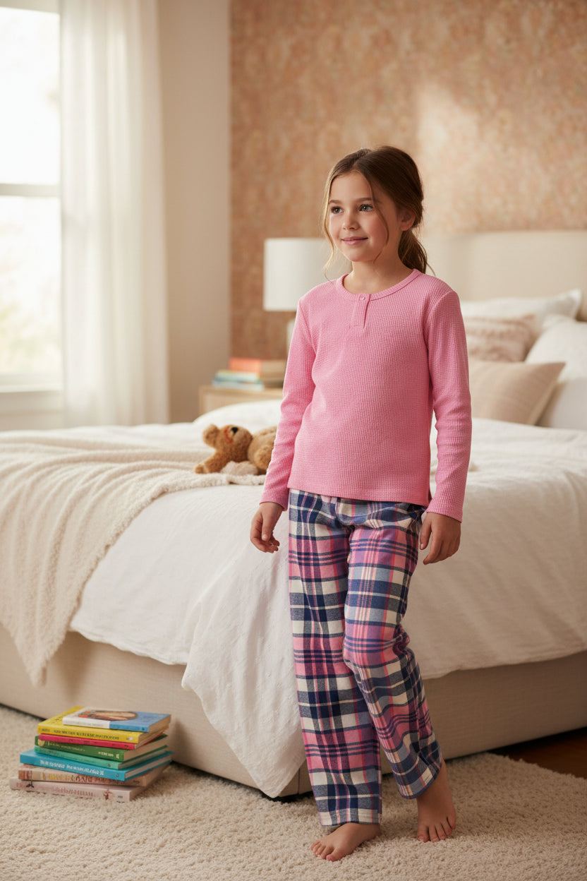 Kids Soft Checkered Pajama Set – Cozy Marshmallow Tone Sleepwear
