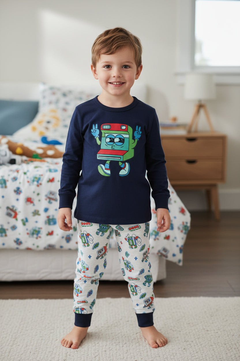 Kids Playful Smiley Print PJ Set – Soft & Cozy Everyday Sleepwear