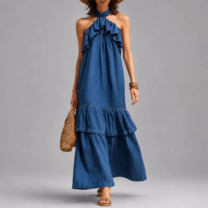 Leonora | Halter Ruffle Tiered Maxi Dress - Relaxed Longline Silhouette