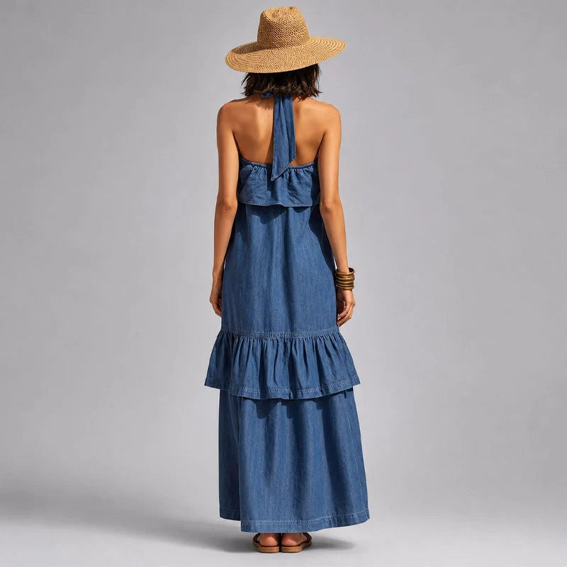 Leonora | Halter Ruffle Tiered Maxi Dress - Relaxed Longline Silhouette