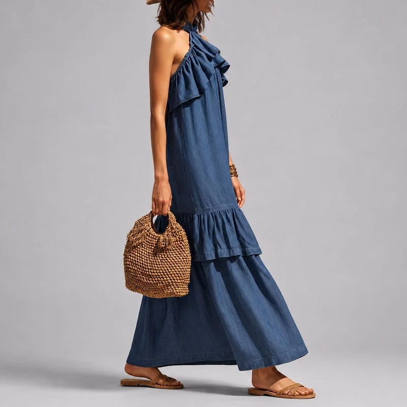 Leonora | Halter Ruffle Tiered Maxi Dress - Relaxed Longline Silhouette