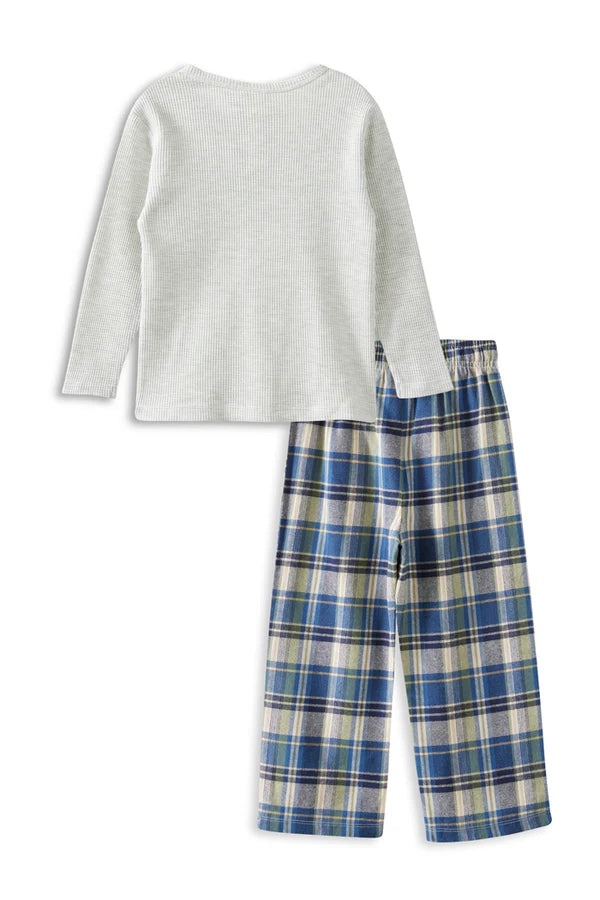 Little Kids Deep Blue Plaid PJ Set – Relaxed Fit Sleepwear Essential