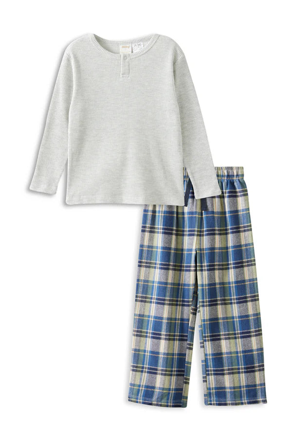 Little Kids Deep Blue Plaid PJ Set – Relaxed Fit Sleepwear Essential