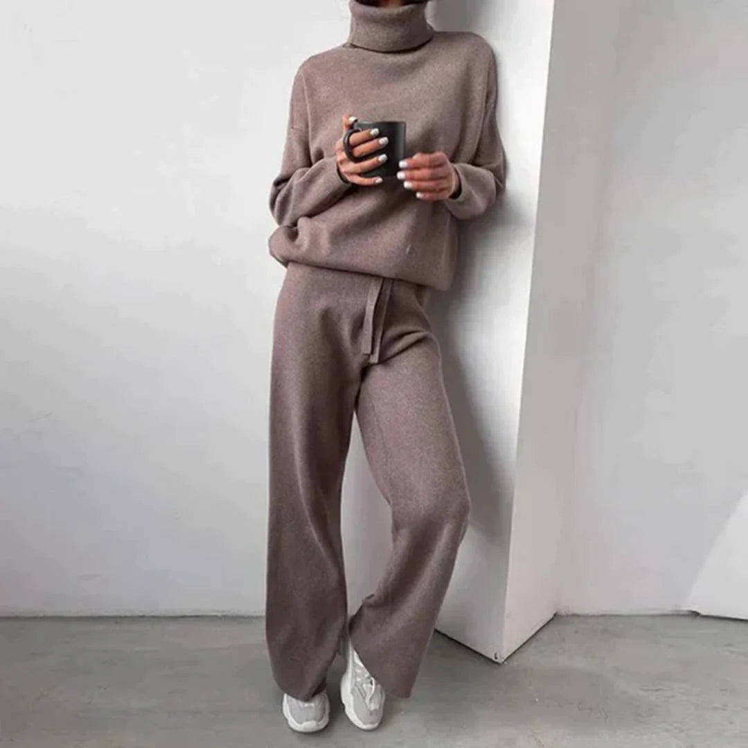 Lorienne | Turtleneck Sweater and Wide-Leg Pants Knit Set - Cozy Loungewear Ensemble