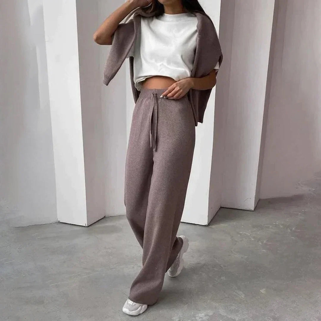 Lorienne | Turtleneck Sweater and Wide-Leg Pants Knit Set - Cozy Loungewear Ensemble