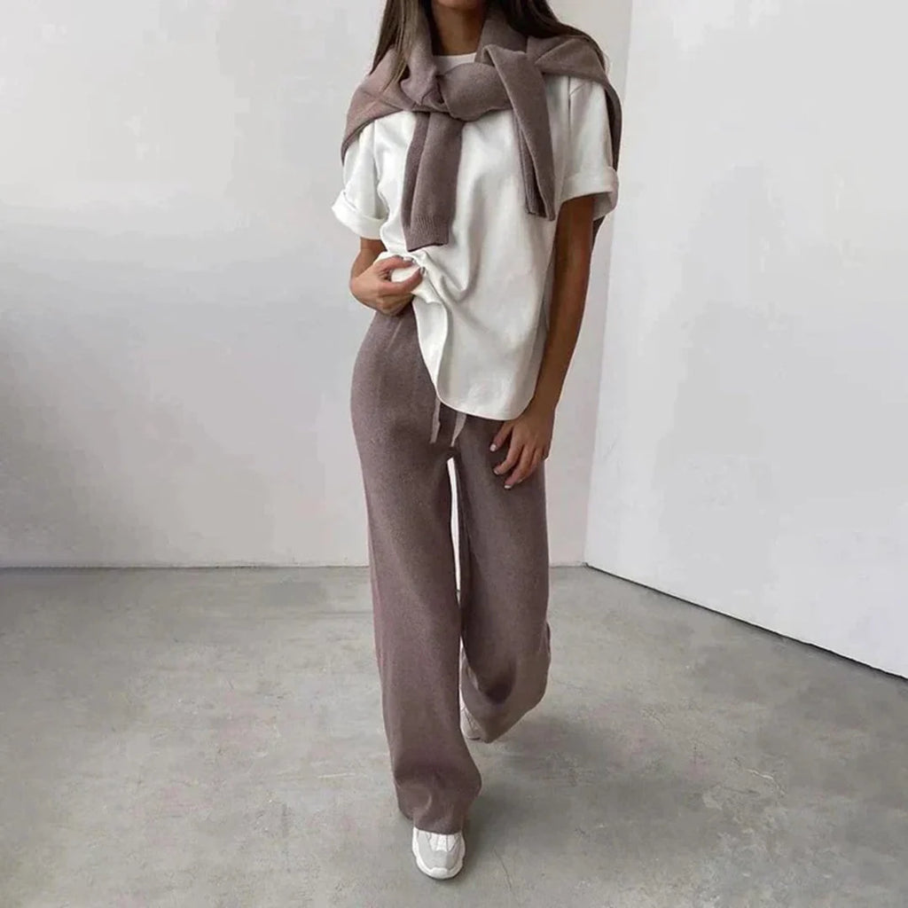 Lorienne | Turtleneck Sweater and Wide-Leg Pants Knit Set - Cozy Loungewear Ensemble