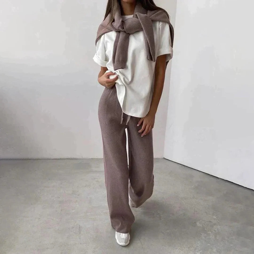 Lorienne | Turtleneck Sweater and Wide-Leg Pants Knit Set - Cozy Loungewear Ensemble