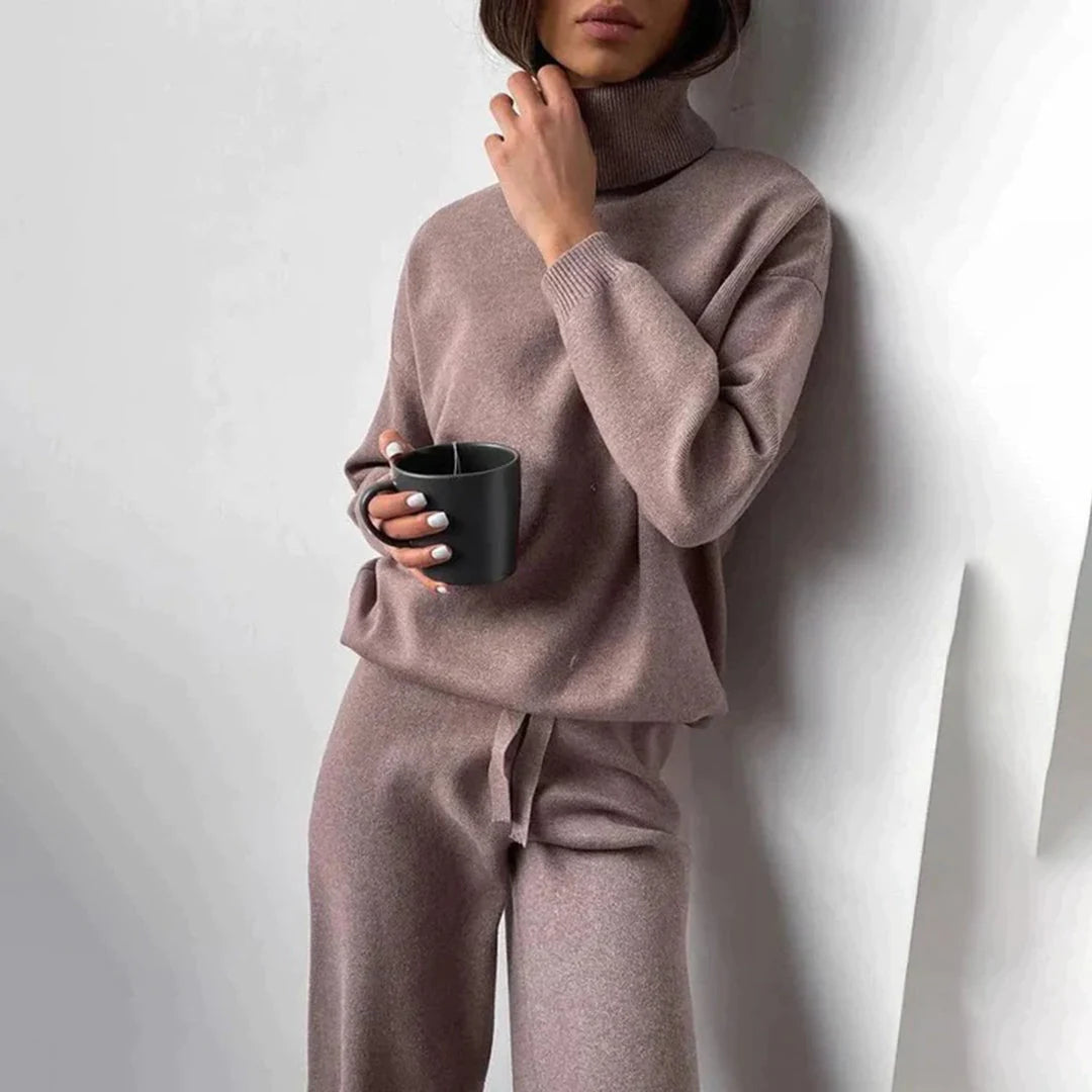 Lorienne | Turtleneck Sweater and Wide-Leg Pants Knit Set - Cozy Loungewear Ensemble