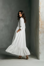 Cora | White Ruffle Maxi Dress – Long Sleeve Flowing Dress